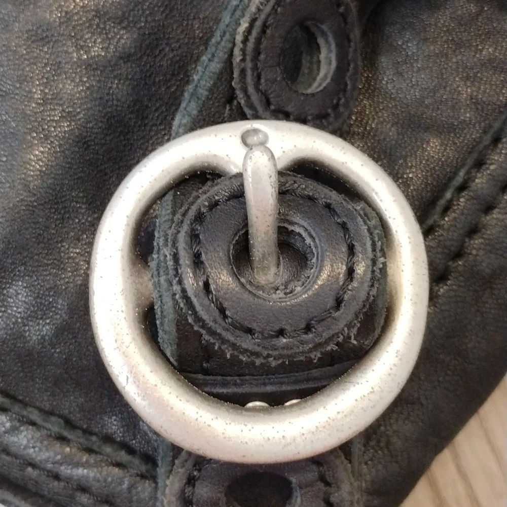 Lucky Brand Stash Black Lambskin Leather Fold Over Hobo Bag VTG Y2K Messenger - Picture 9 of 11